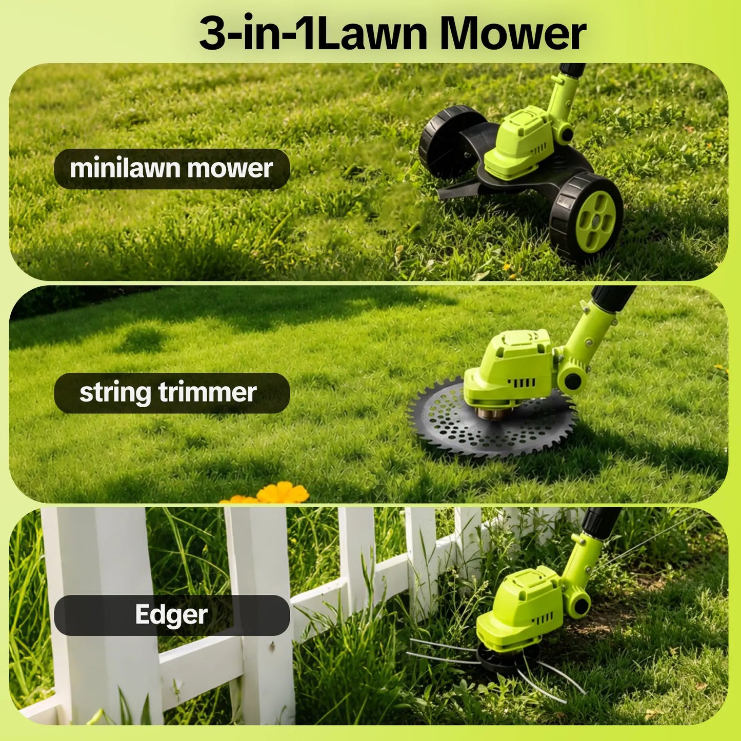 【DealsForYouDays】SEESE Cordless Lawn Mower, Garden Tool (Mower, Trimmer, Edger) with 2×21V Batteries, Lightweight for Small to Medium Backyards Grass Cutting Tool Grasscutters