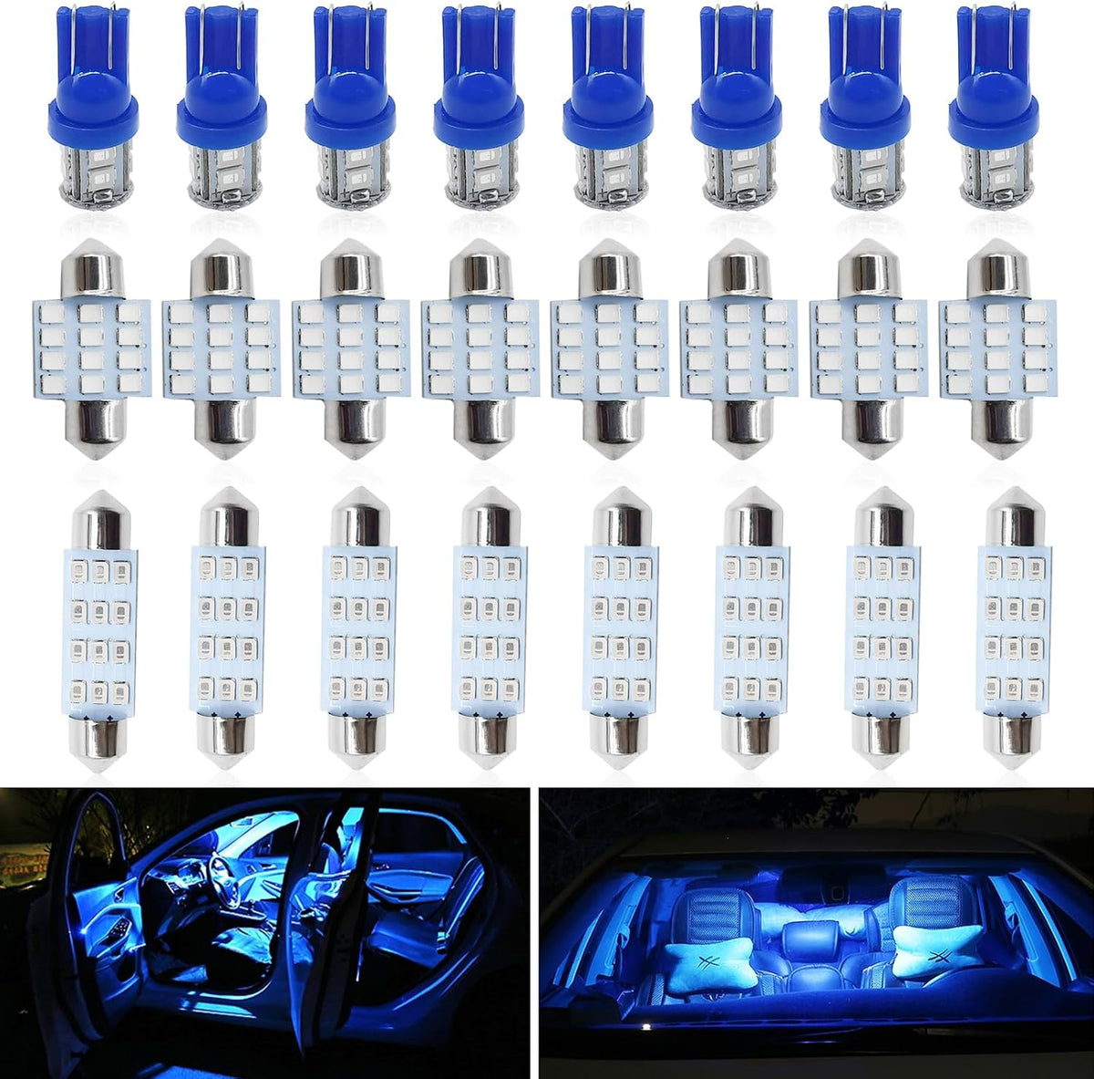 Rideluminate 24-piece car interior LED bulb kit laid out in full