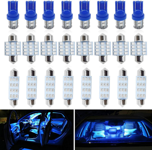 Rideluminate 24-piece car interior LED bulb kit laid out in full