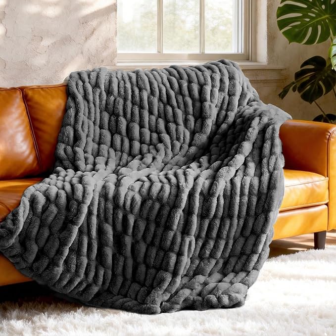 Faux Rabbit Fur Throw Blanket