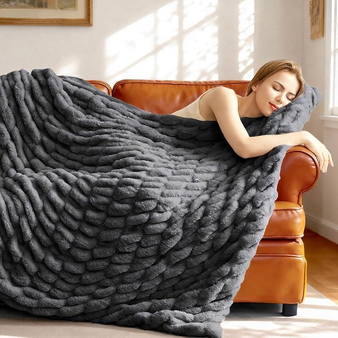 Faux Rabbit Fur Throw Blanket