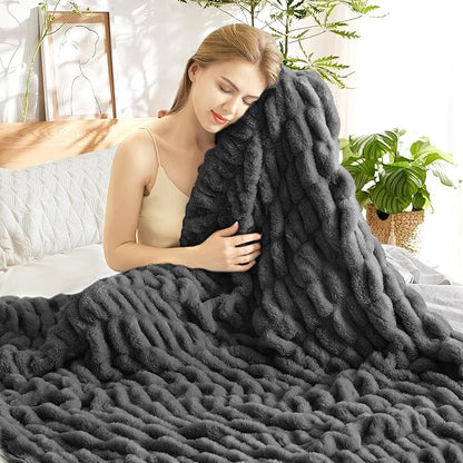 Faux Rabbit Fur Throw Blanket