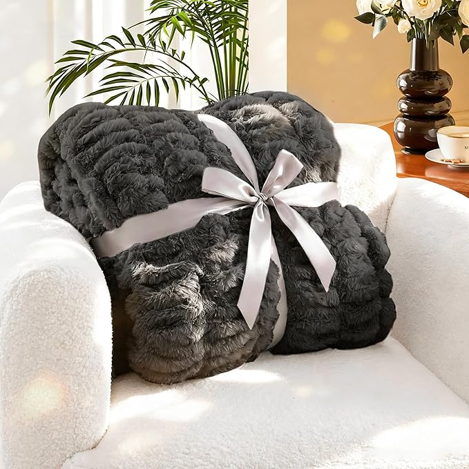 Faux Rabbit Fur Throw Blanket