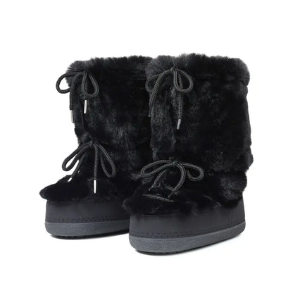 Black faux fur mid-calf platform boots