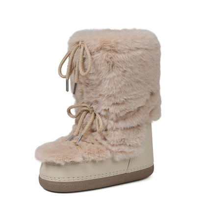Apricot faux fur mid-calf platform boots