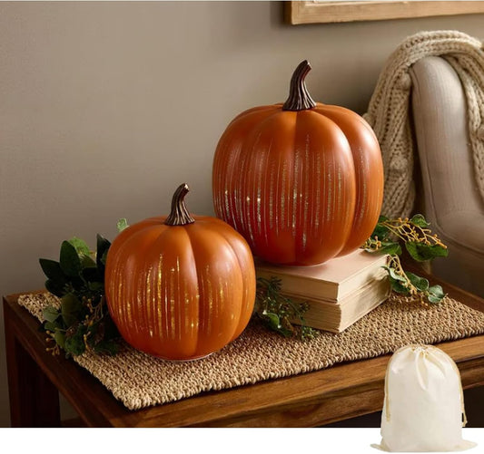 Starry Night Glass Pumpkins - Illuminated Set of 2