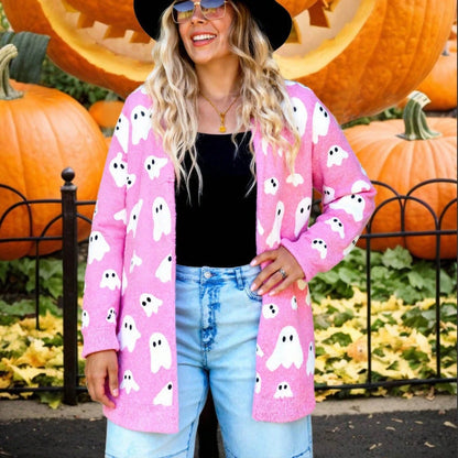 Loose Long Sleeve Shaped Collar Cardigan For Women