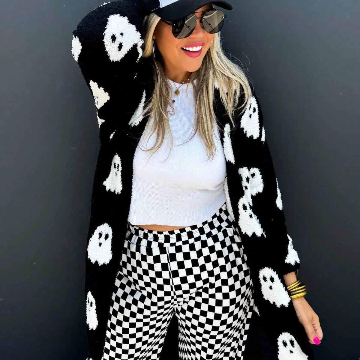 Loose Long Sleeve Shaped Collar Cardigan For Women