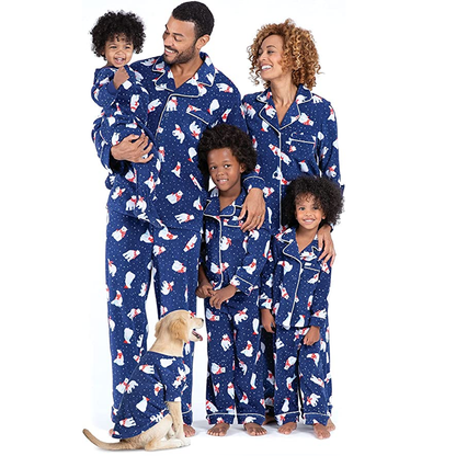 Blue Christmas Matching Family Pajamas Set With Polar Bear Snow Print All