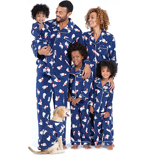Blue Christmas Matching Family Pajamas Set With Polar Bear Snow Print All
