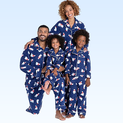 Blue Christmas Matching Family Pajamas Set With Polar Bear Snow Print All