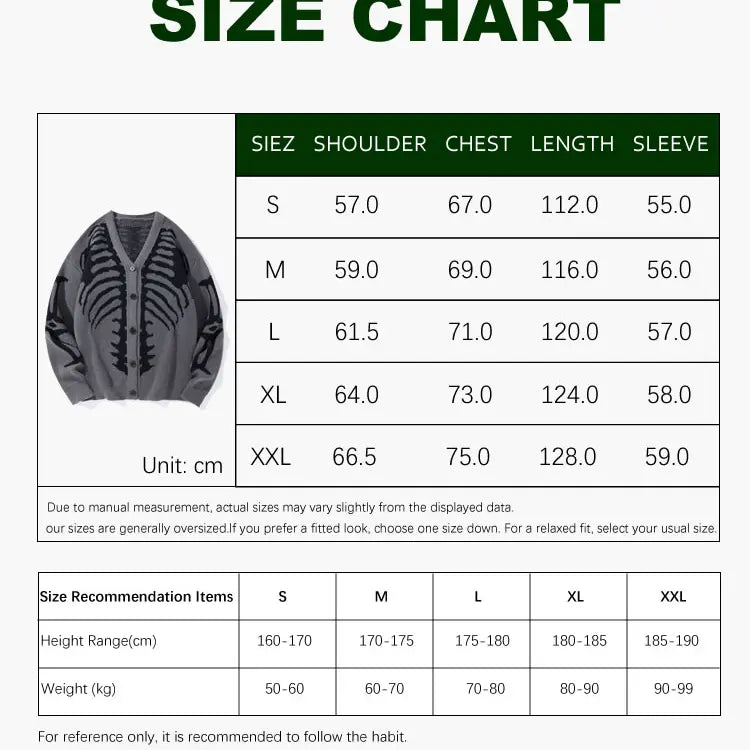 Men's Long Regular Skeleton Print Knit Cardigan - V-Neck Drop-Shoulder Button-Front Baggy Sweater for Casual Daily Wear, Fall Halloween Clothes,sohochic