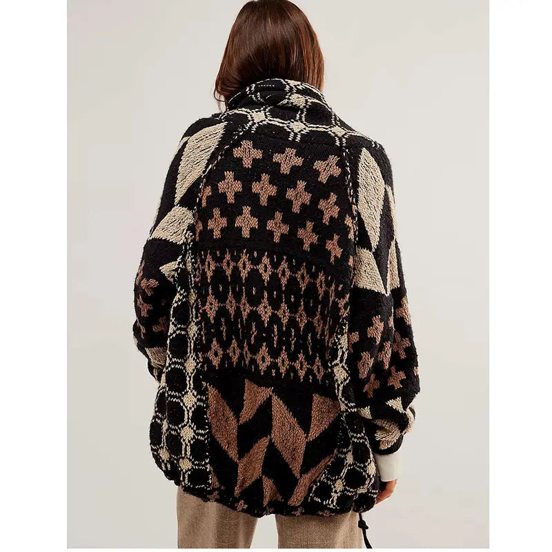 SCUSTY Women's Autumn Sweater Cardigans Graphic Button Down Collar Knitwear Long Sleeves Y2K Oversized Print Coat SohoChic