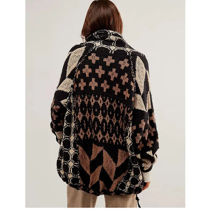 SCUSTY Women's Autumn Sweater Cardigans Graphic Button Down Collar Knitwear Long Sleeves Y2K Oversized Print Coat SohoChic