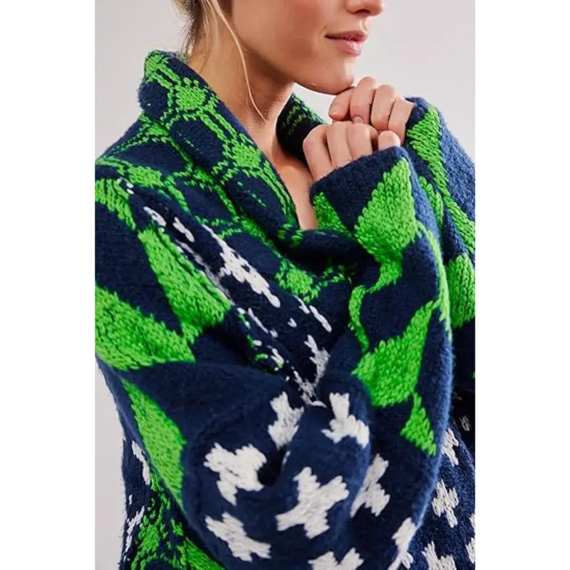 SCUSTY Women's Autumn Sweater Cardigans Graphic Button Down Collar Knitwear Long Sleeves Y2K Oversized Print Coat SohoChic