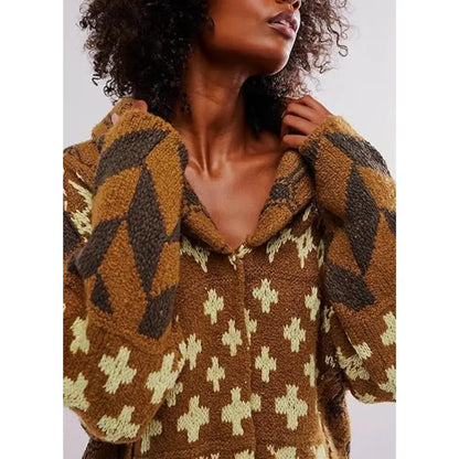 SCUSTY Women's Autumn Sweater Cardigans Graphic Button Down Collar Knitwear Long Sleeves Y2K Oversized Print Coat SohoChic