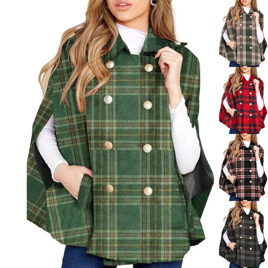 Plaid Cape Poncho in green