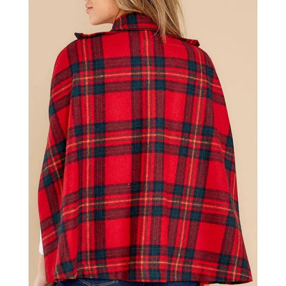Imily Bela Womens Plaid Jacket Double Breasted Winter Cape Coats Turn Down Poncho with Pockets