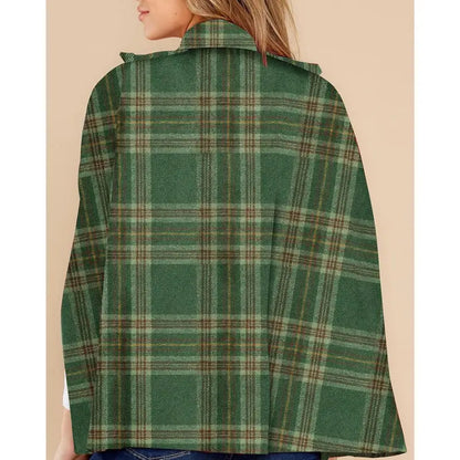 Imily Bela Womens Plaid Jacket Double Breasted Winter Cape Coats Turn Down Poncho with Pockets