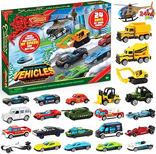 JOYIN 2022 Christmas Advent Calendar for Kids, 24 Days Countdown Calendar Toys with Diecast Cars Set for Boys Kids Party Favors, Classroom Prizes, Xmas Gift