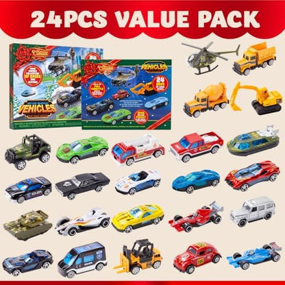 JOYIN 2022 Christmas Advent Calendar for Kids, 24 Days Countdown Calendar Toys with Diecast Cars Set for Boys Kids Party Favors, Classroom Prizes, Xmas Gift