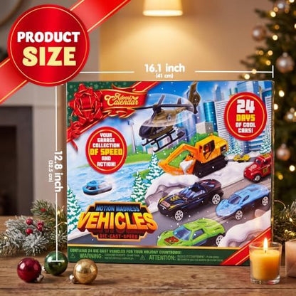 JOYIN 2022 Christmas Advent Calendar for Kids, 24 Days Countdown Calendar Toys with Diecast Cars Set for Boys Kids Party Favors, Classroom Prizes, Xmas Gift