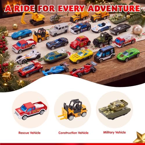 JOYIN 2022 Christmas Advent Calendar for Kids, 24 Days Countdown Calendar Toys with Diecast Cars Set for Boys Kids Party Favors, Classroom Prizes, Xmas Gift
