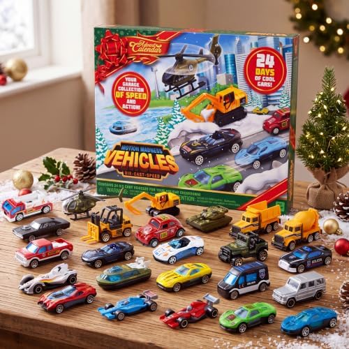 JOYIN 2022 Christmas Advent Calendar for Kids, 24 Days Countdown Calendar Toys with Diecast Cars Set for Boys Kids Party Favors, Classroom Prizes, Xmas Gift