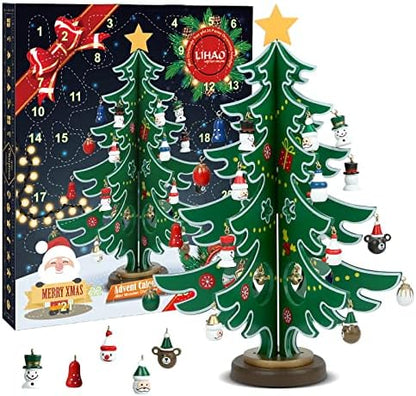 LIHAO Christmas Advent Calendar 2026, 24 Days Tabletop Tree Countdown | 24PCS Ornaments, for Boys, Girls, Party Favors, Classroom Prizes, Xmas Gift