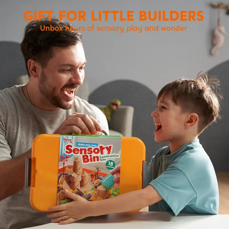 Construction Themed Sensory Bin With Glow In The Dark Rocks
