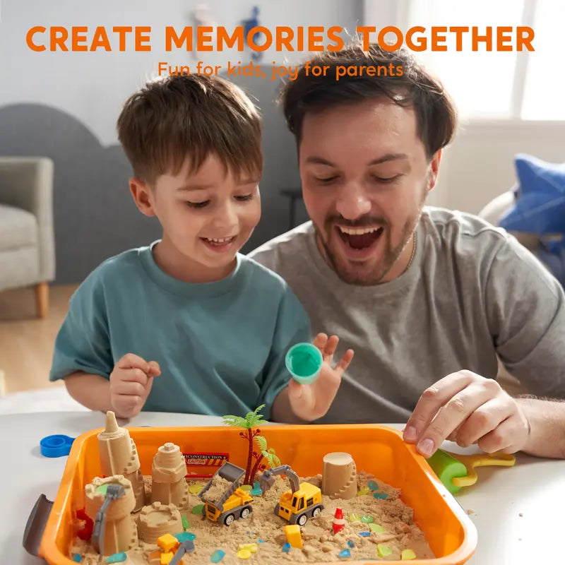Construction Themed Sensory Bin With Glow In The Dark Rocks