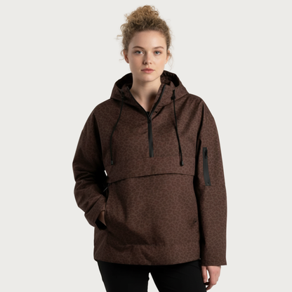 Hooded Half Zip Leopard Print Pullover Hoodie