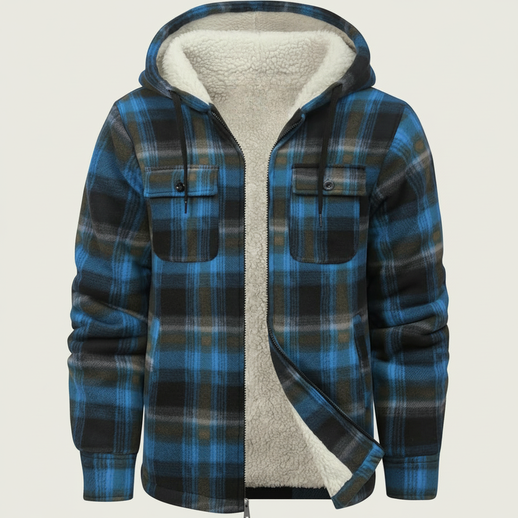 Sherpa Lined Plaid Flannel Zip Hoodie Jacket