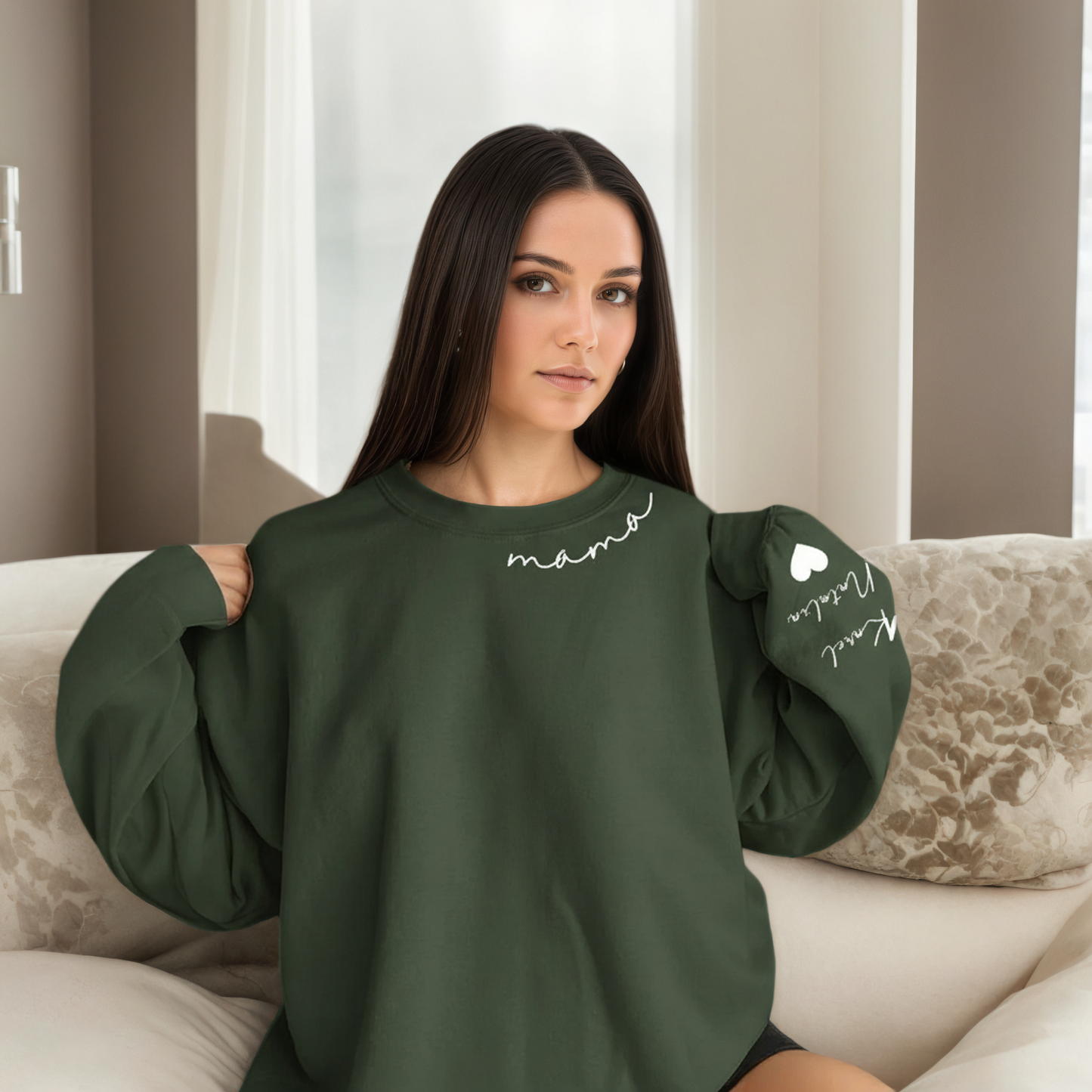 Personalized Mama Sweatshirt And Hoodie With Names On Sleeve