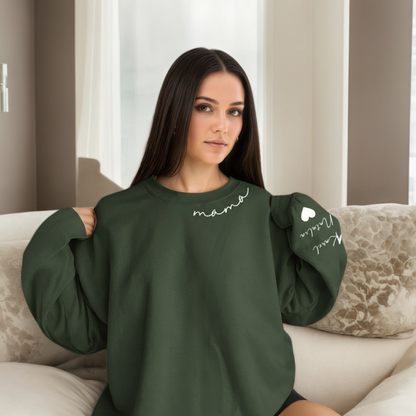 Personalized Mama Sweatshirt And Hoodie With Names On Sleeve