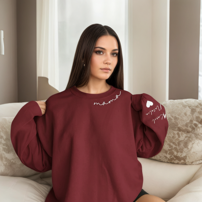 Personalized Mama Sweatshirt And Hoodie With Names On Sleeve