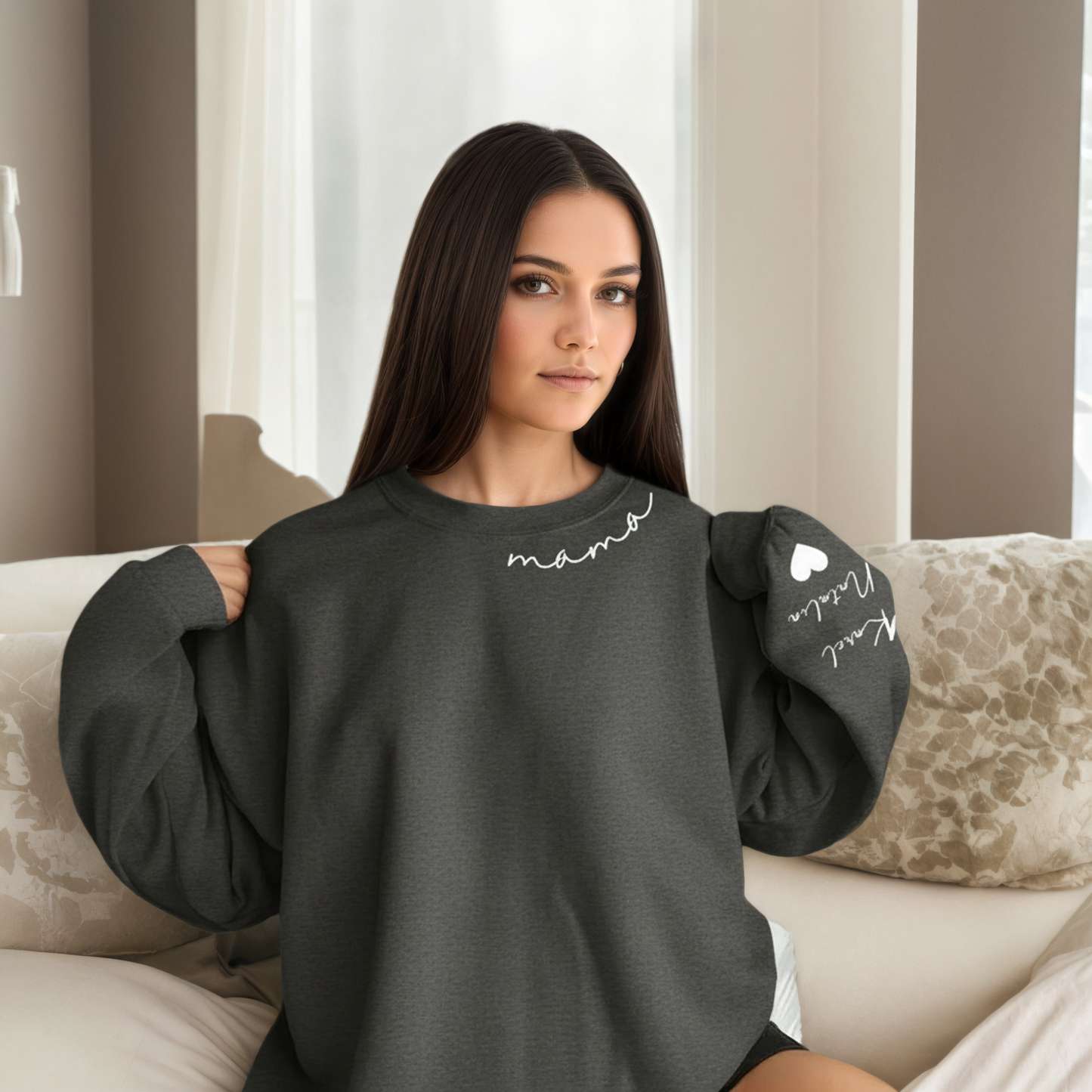 Personalized Mama Sweatshirt And Hoodie With Names On Sleeve
