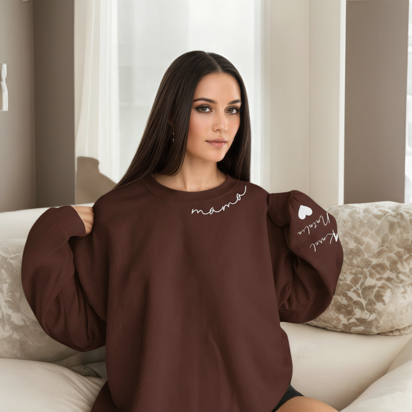 Personalized Mama Sweatshirt And Hoodie With Names On Sleeve