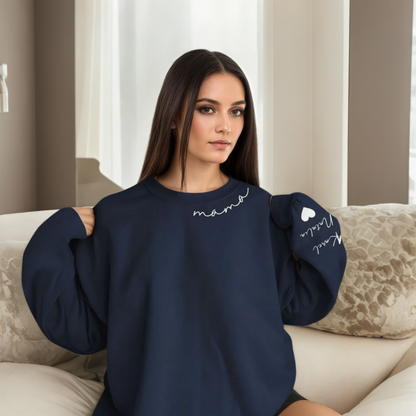 Personalized Mama Sweatshirt And Hoodie With Names On Sleeve