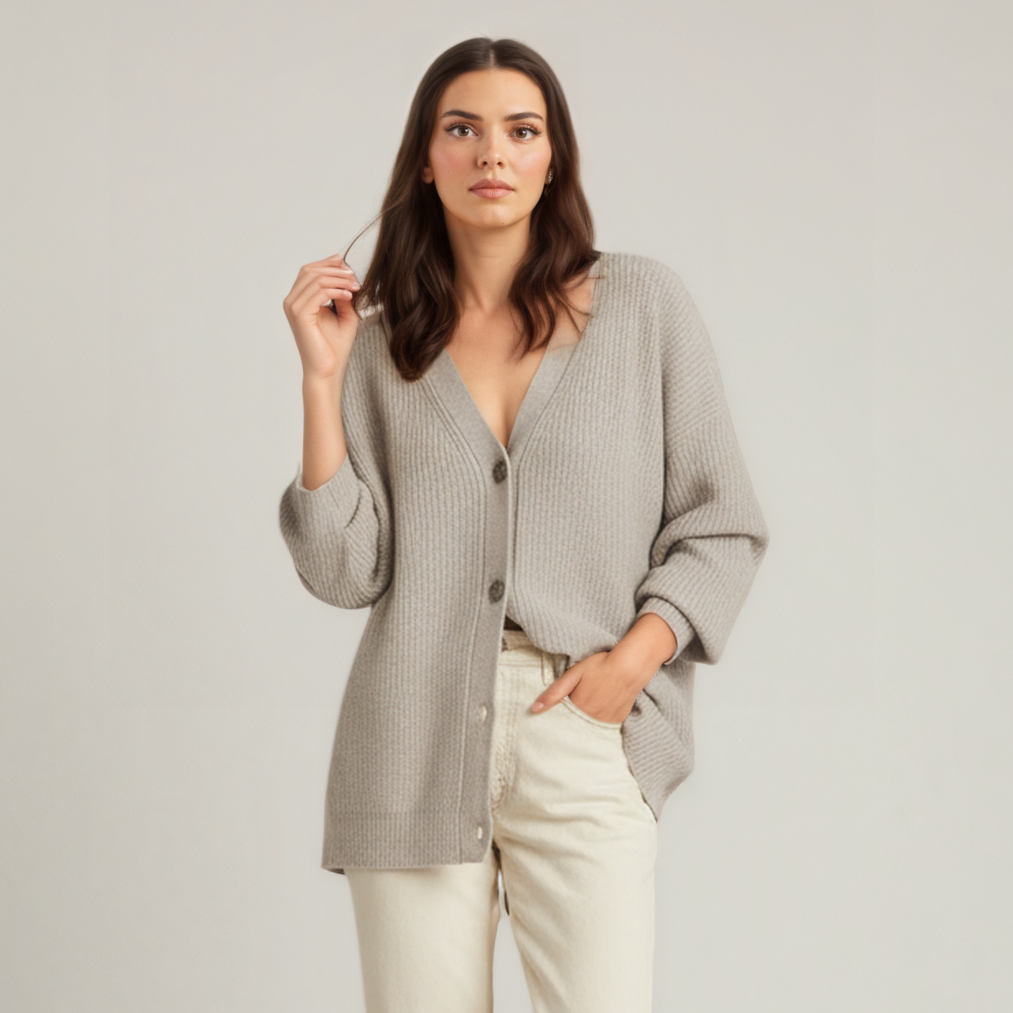 Soft Knit Cashmere Cocoon Front Button Cardigan
