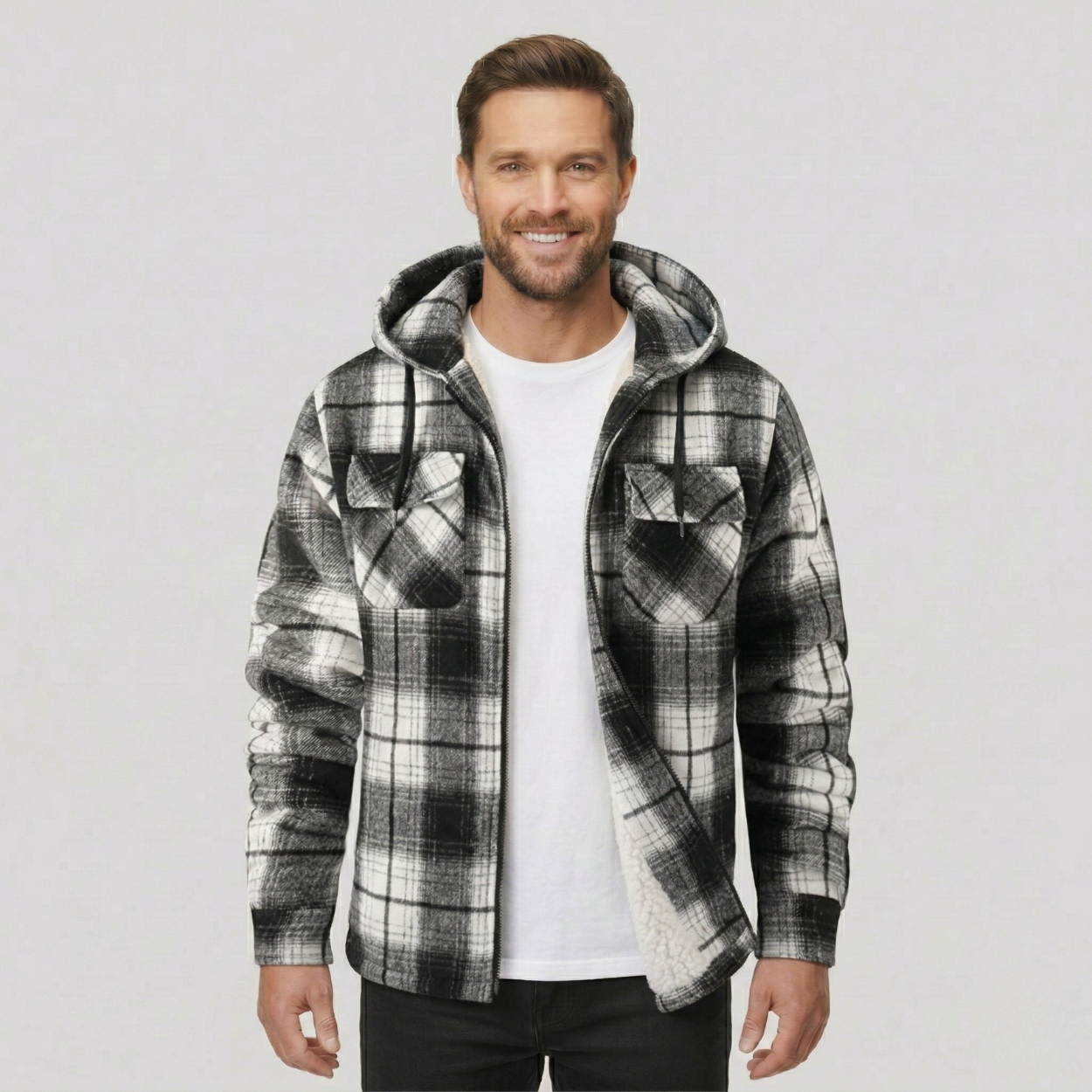 Everyday Plaid Flannel Sherpa Lined Hoodie Jacket