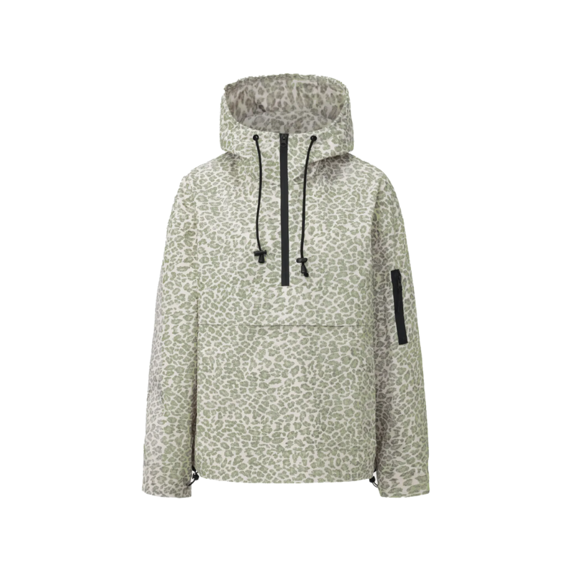 Hooded Half Zip Leopard Print Pullover Hoodie