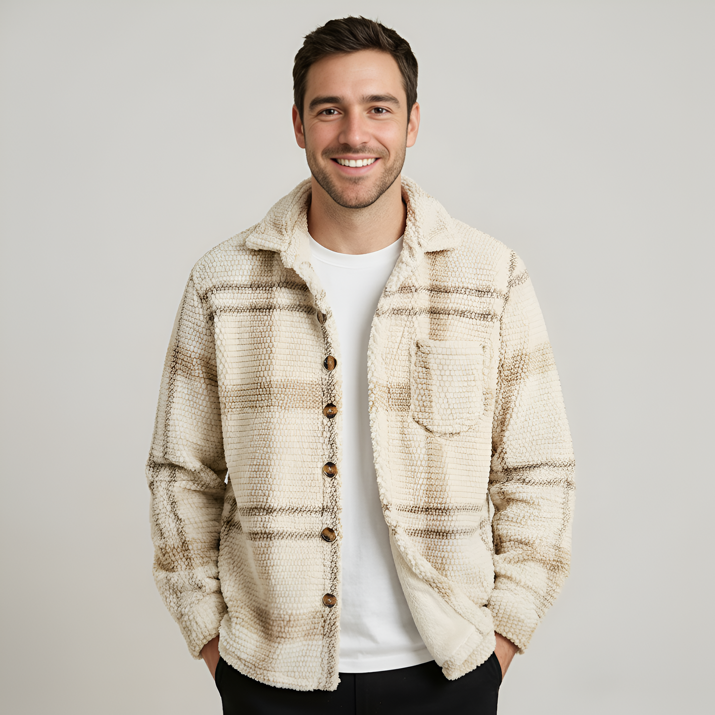 Plaid Fleece Button Down Shirt Jacket