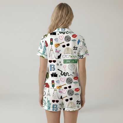 Pop Culture Print Short Sleeve Pajama Set