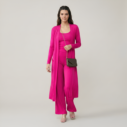 3 Piece Long Cardigan Knit Set