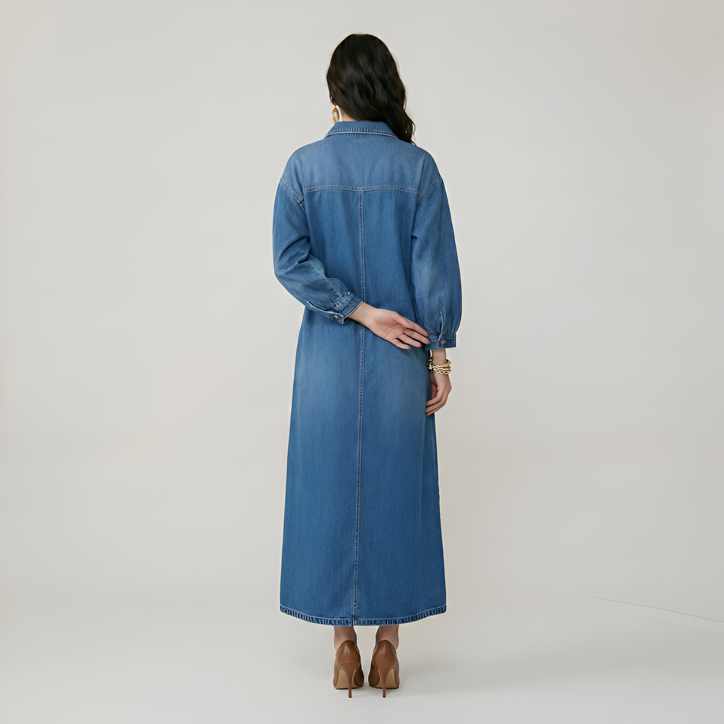 Long Sleeve Denim Maxi Dress For Women
