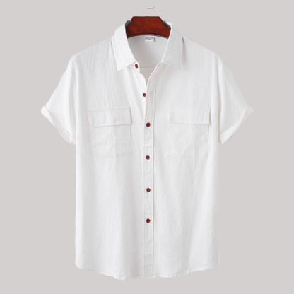 Linen Blend Short Sleeve Button Down Shirt