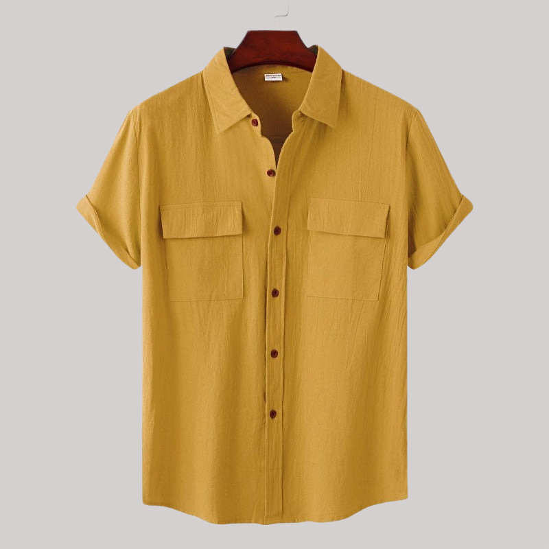 Linen Blend Short Sleeve Button Down Shirt