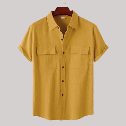 Linen Blend Short Sleeve Button Down Shirt