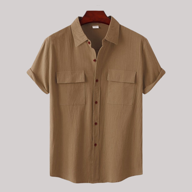 Linen Blend Short Sleeve Button Down Shirt